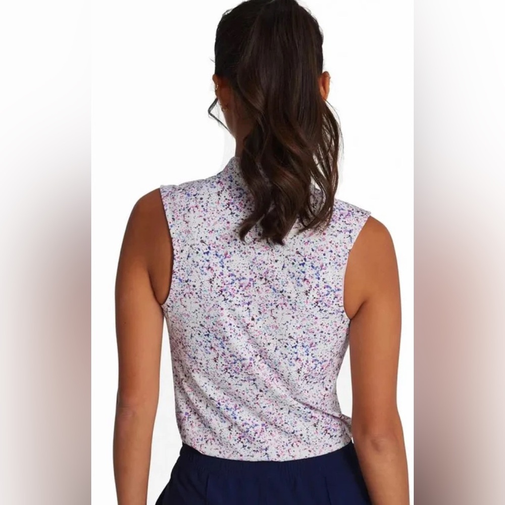 NWT Bad Birdie Women's Paint Splatter 3 Blade Collar Sleeveless Golf Polo Large - Picture 3 of 9